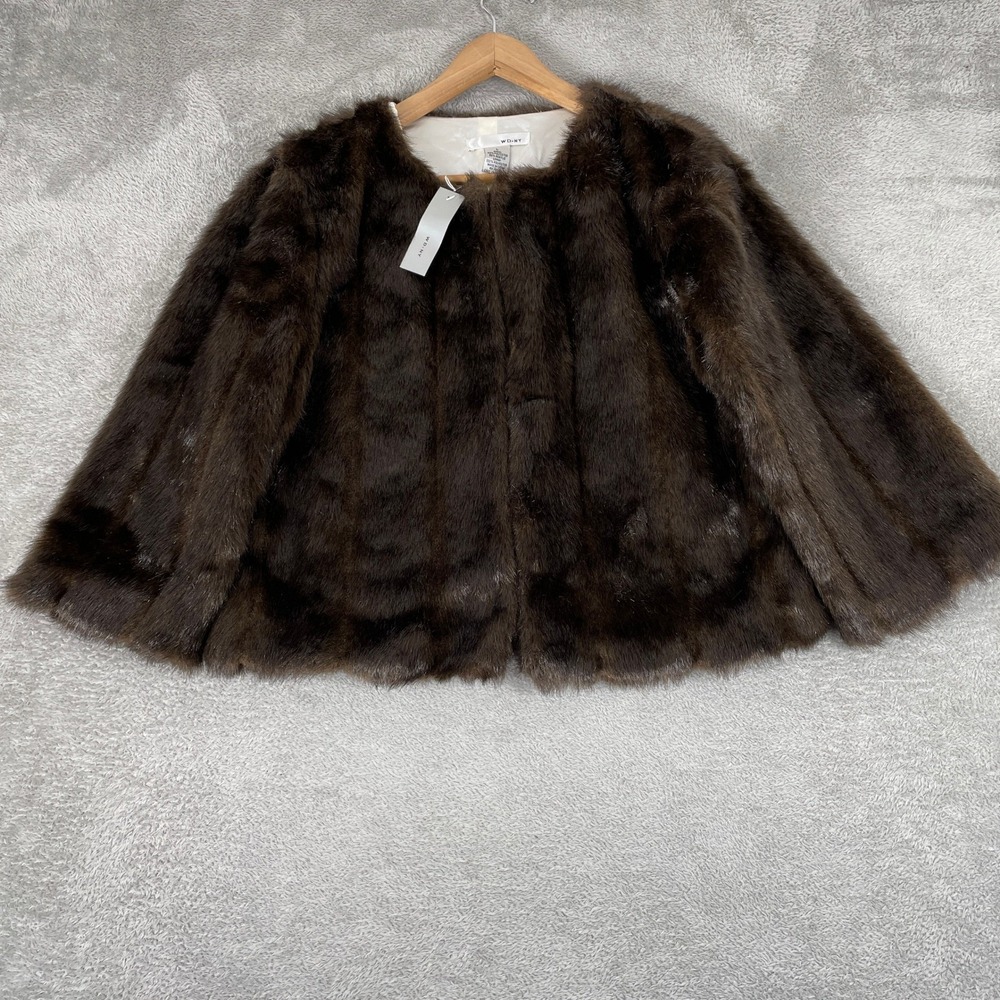 WD·NY Faux Fur Jacket Womens Large Brown Plush Cropped Open Front Glam Chic Y2K